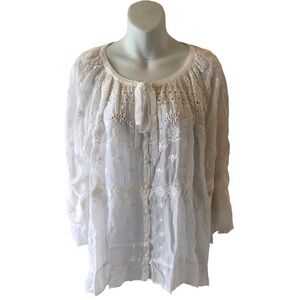 JOHNNY WAS Oversized white Tunic Top Embroidery NWOT size XXL